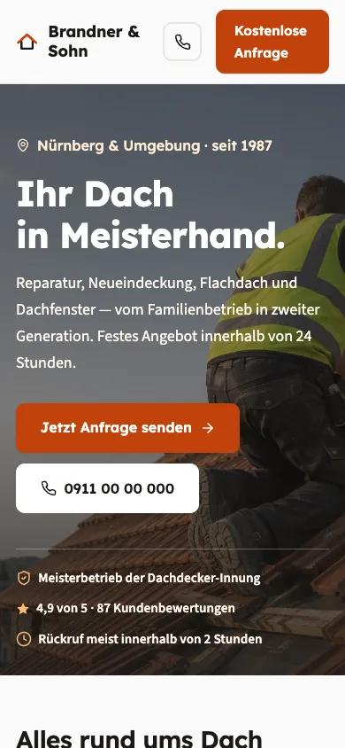 Dieselbe Beispiel-Website auf einem Handy-Bildschirm